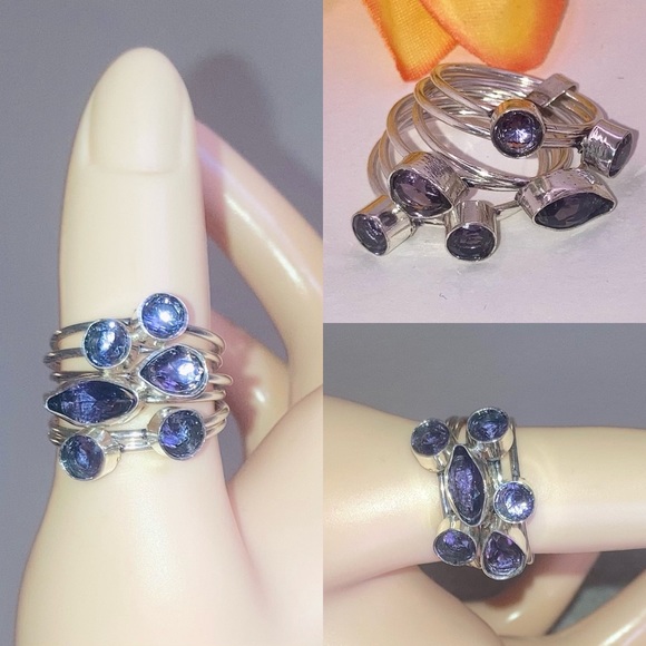 Amethyst Gemstone Multi Band Cluster Spinner Ring - Picture 4 of 4